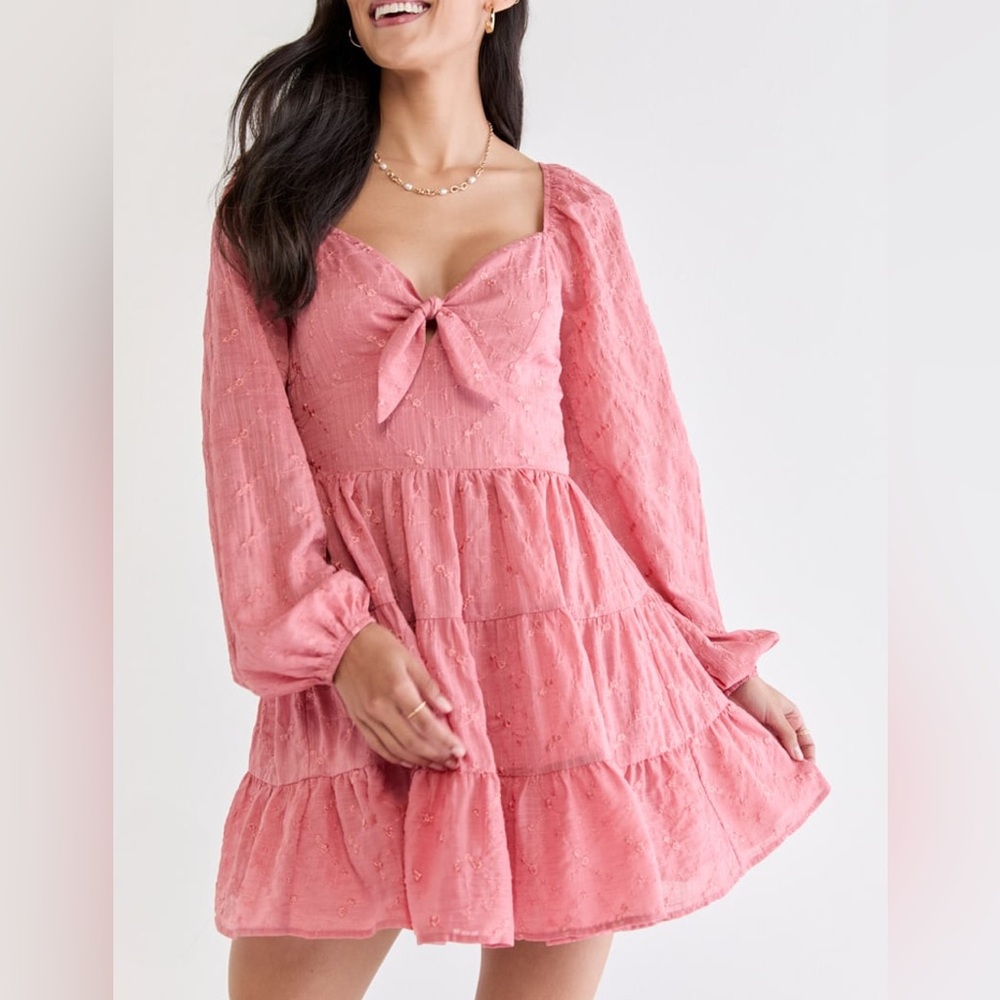 Trixxi Bridgette Jacquard Ruched Ruffled Dress in Dusty Rose